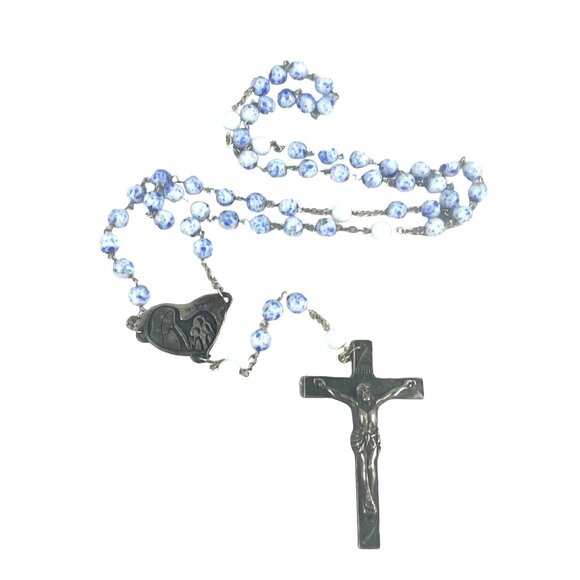 Vintage Fatima Blue & White Rosary Beads With Crucifix - Picture 1 of 7